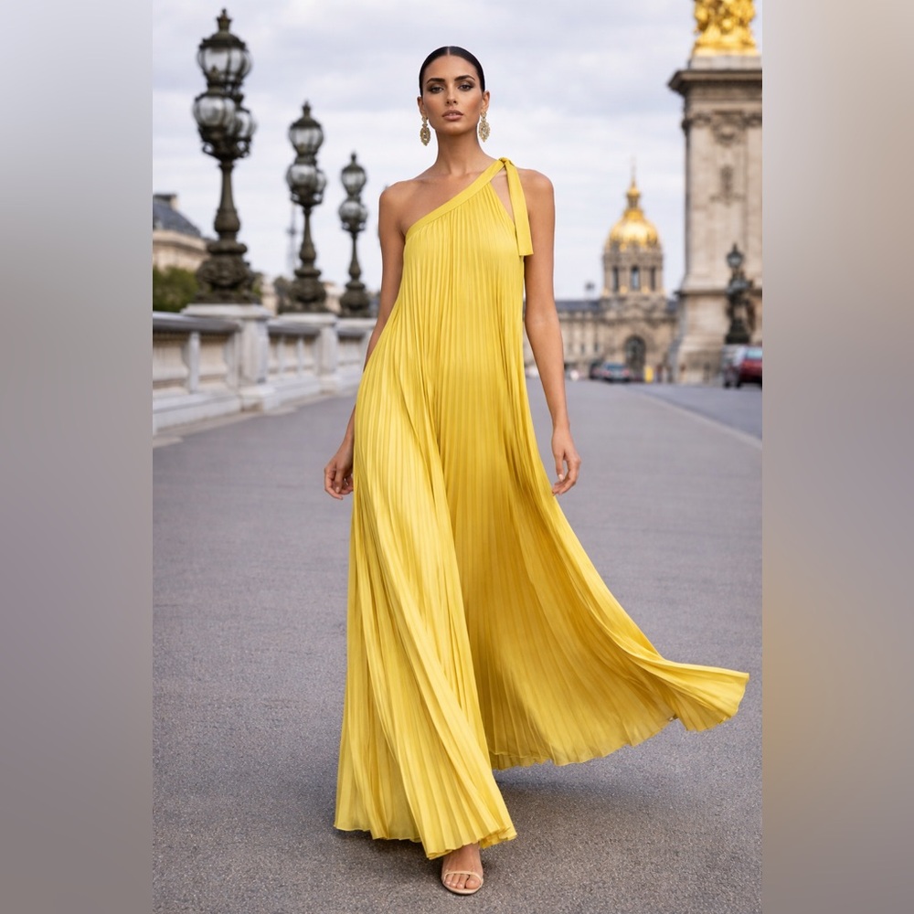 NWT BCBGMAXAZRIA “Abee” Pleated Maxi Dress – Yellow – Size XXS